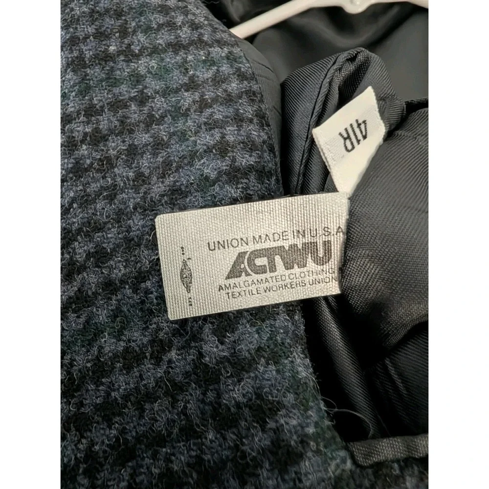 Vintage Hart Schaffner & Marx Mens 41R Virgin Wool Blazer Gray Green Houndstooth